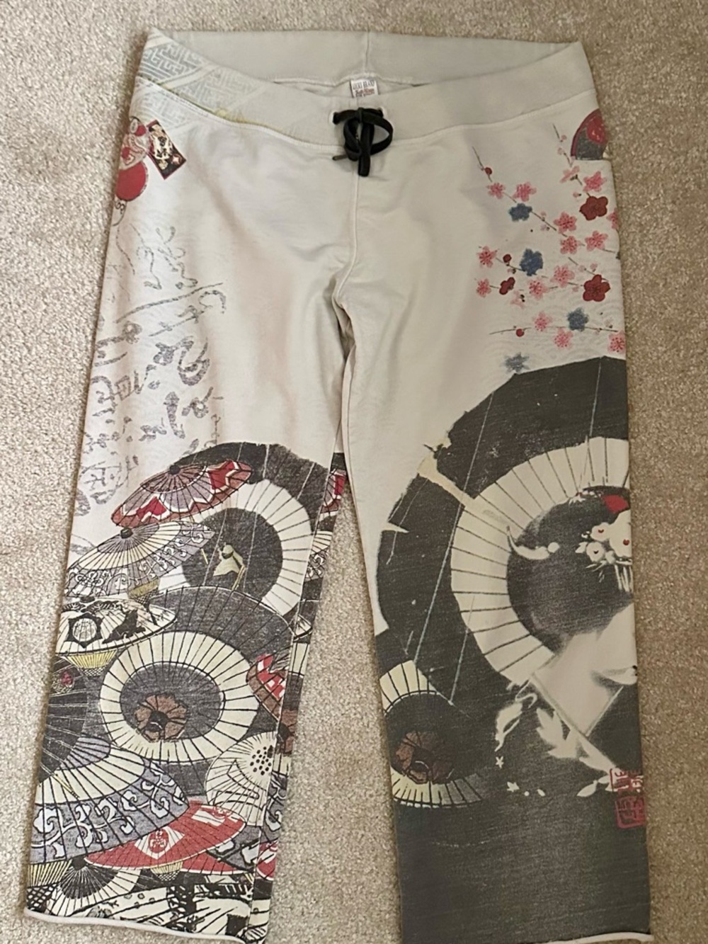 Lucky Brand Cream vintage sweatpants with Asian motif